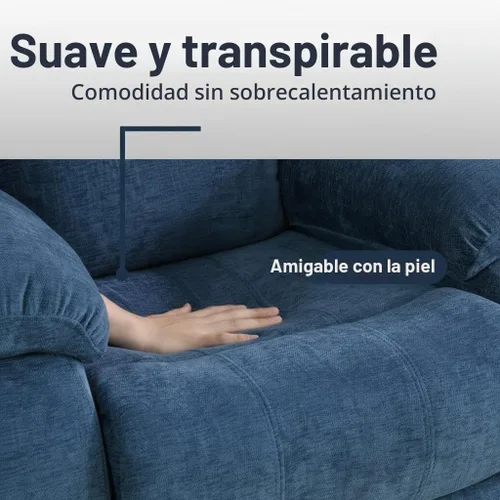 Vista 6 de Juego de sofá reclinable manual, juego de sofá reclinable de tela para sala de estar Azul/claro