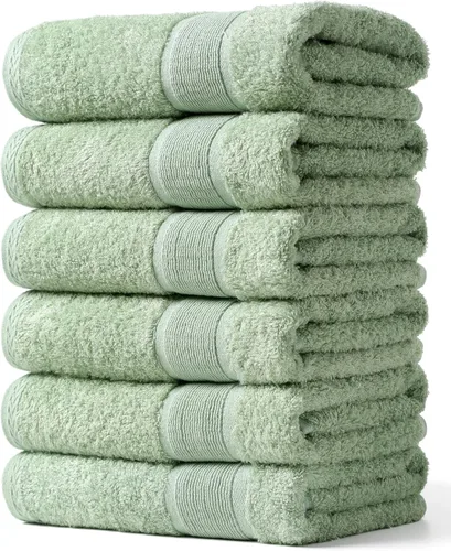 Vista 19 de Aibaser Toallas de baño, 27 x 54 pulgadas, naturales, ultra absorbentes, para baño, viajes, gimnasio, ducha y spa (juego de 6 piezas) (azul)