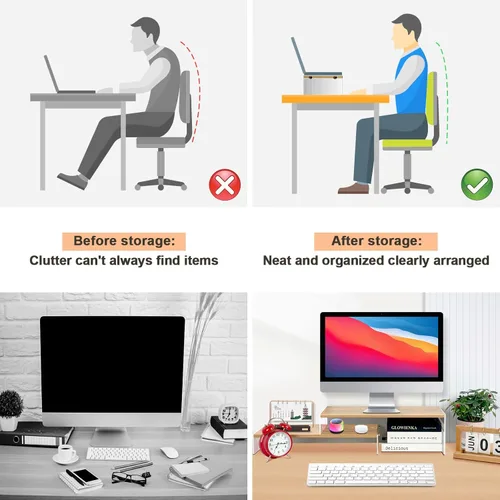 Vista 6 de YGYQZ Soporte elevador de monitor ajustable con patas acrílicas, soporte de monitor doble de 7.67 pulgadas de ancho para escritorio, organizador