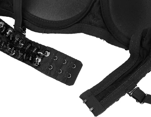 Vista 7 de Alvivi Brasier con purpurina brillante para mujer, para baile rave, danza del vientre, disfraz para club, color negro, talla S