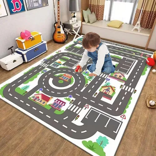 Vista 10 de Alfombra de juego para niños, ideal para jugar con autos y juguetes, alfombra educativa de carretera y tráfico para niños, alfombra divertida