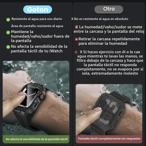 Vista 2 de Goton Estuche 3 en 1 Impermeable con Correa para Apple Watch con Protector de Pantalla de Vidrio Templado Incorporado 49mm 46mm 45mm 44mm 42mm 41mm