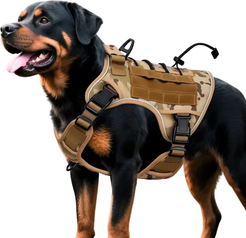 Vista 55 de Arnés táctico para perros grandes, chaleco reflectante ajustable sin tirones con sistema Molle, control de grado militar K9 para entrenamiento