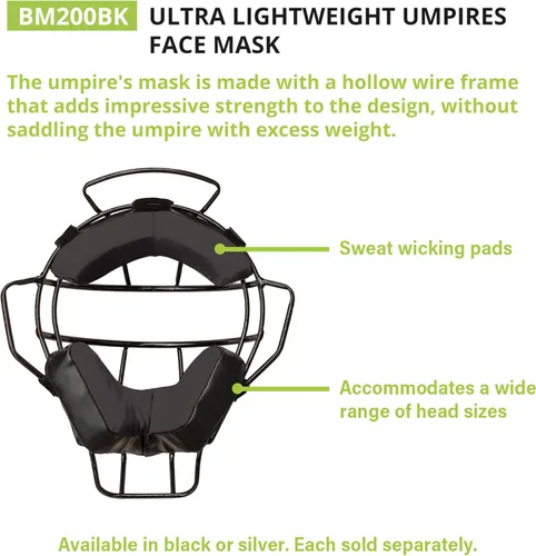 Vista 4 de Champion Sports Ultra Lightweight Umpire Face Mask – Baseball & Softball Umpire Equipment, Steel Frame, Leather Padding