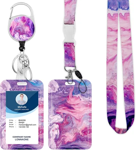 Vista 33 de Cordón con soporte para insignia, carrete retráctil con correa de cuello desmontable y soporte vertical para tarjetas de identificación