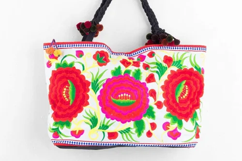 Vista 3 de changnoi Bolsa de playa grande floral bolsa de mano bordada Hmong Tribes de Tailandia