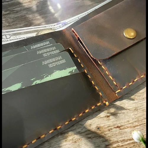 Vista 5 de Cartera de cuero hecha a mano, billetera plegable, billetera plegable de cuero con tarjetero, billetera plegable de cuero para hombre, billetera