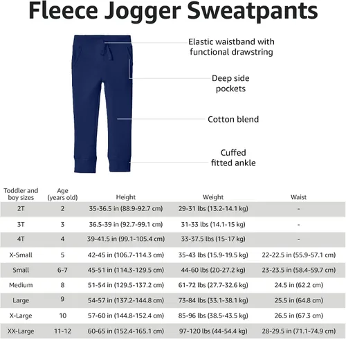 Vista 5 de Tienda Essentials Boys and Toddlers' Fleece Jogger Sweatpants, Multipacks