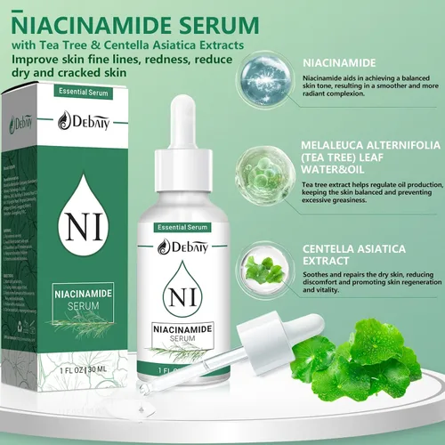 Vista 3 de Suero de niacinamida al 5% con 4% de extracto de árbol de té y centella asiática suero facial calmante