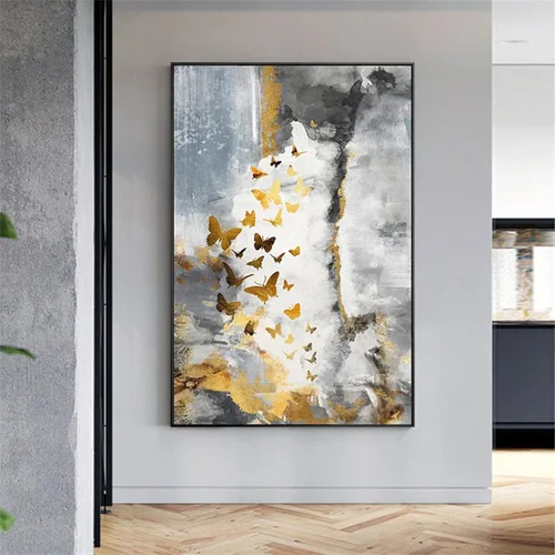 Vista 2 de Mariposa dorada Libélula Cuadross Chinas Impresión en Lienzo Lujoso Lienzo Arte de la pared para la decoración del dormitorio Imagen 40x60cmx2 Sin