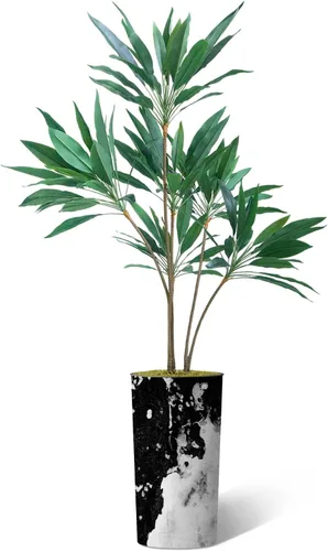 Vista 9 de Árbol artificial en macetero contemporáneo con efecto de granito, palmera tropical areca artificial de seda para decoración del hogar en interiores