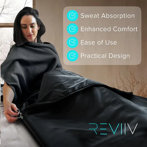 Vista 7 de Manta de inserción para sauna REVIIV - Juego de 2 toallas suaves de algodón negro a cuadros - Cómodas y fáciles sesiones en casa, limpieza mínima