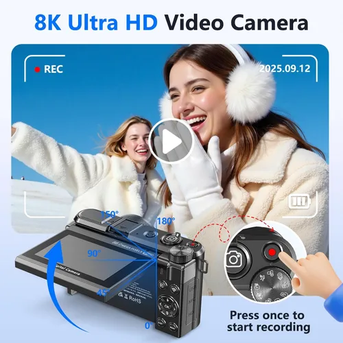 Vista 2 de Cámara digital 8K para fotografía, cámara de vlogging WiFi HD de 88MP para Pavonado