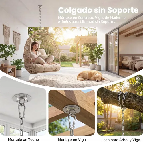 Vista 3 de Nicesoul Silla Colgante de Huevo para Exteriores Sin Soporte, Sillas de Canasta de Huevo Columpio de Mimbre para Patio con Cojín Acolchado, 350