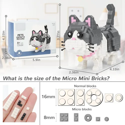 Vista 2 de Lindo kit de bloques de construcción micro mini de animales, ladrillos mini azules de gato para juguetes de construcción para adultos, niños
