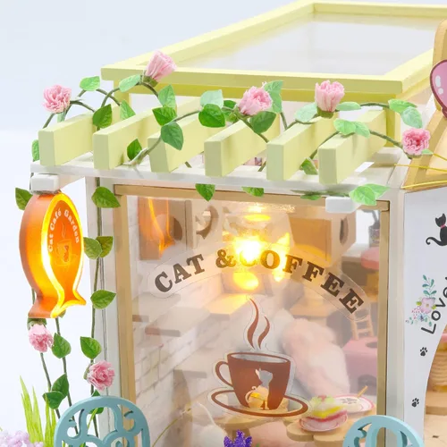 Vista 9 de MAGQOO Casa de muñecas en miniatura con muebles, kit de casa de muñecas de madera, casa pequeña, kit de casa de bricolaje, idea creativa