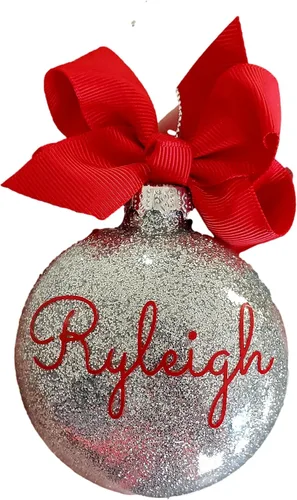 Vista 15 de Adorno de Navidad personalizado relleno de purpurina hecho a medida, regalo ideal para fiesta de intercambio de regalos de oficina (Aqua)