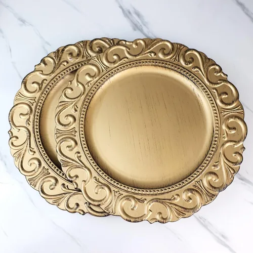 Vista 6 de Spsyrine Platos Base Dorados, Juego de 6 Platos Base para Platos de Cena, Platos Base de Mesa de 13 Pulgadas para Bodas al Por Mayor, Decoración