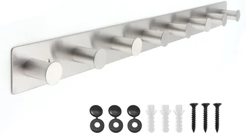 Vista 9 de Perchero pequeño montado en la pared, ganchos negros adhesivos y atornillados, ganchos de pared de acero inoxidable para colgar sombreros, toallas