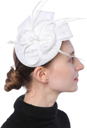 Vista 3 de Coolwife Womens Fascinator Hat Sinamay Pillbox Flower Feather Tea Party Derby Wedding Headwear