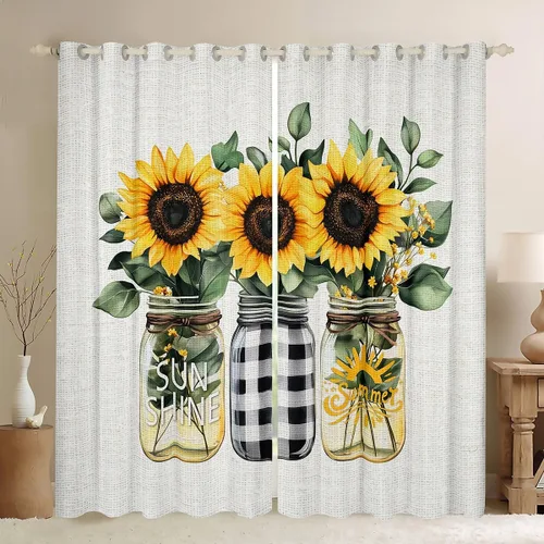 Vista 9 de Castle Fairy Daisy Florals Curtains for Living Room,Cartoon Wildflowers Window Drapes Bedroom Blackout,Retro Country Style Window Treatment Grommet