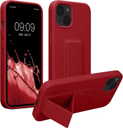 Vista 17 de kwmobile Funda compatible con Apple iPhone 13 - Funda con correa de mano y soporte revestimiento de silicona TPU suave - Azul Báltico