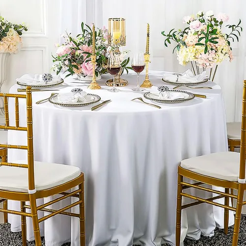 Vista 7 de Paquete de 6 manteles redondos de 108 pulgadas, tela de poliéster a granel, mantel lavable decorativo para bodas, restaurantes, banquetes, fiestas.