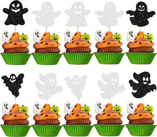 Vista 24 de Gyufise 1 pieza de decoración de pastel de cumpleaños con purpurina montada de terror clásico de Halloween para temática de terror sangriento