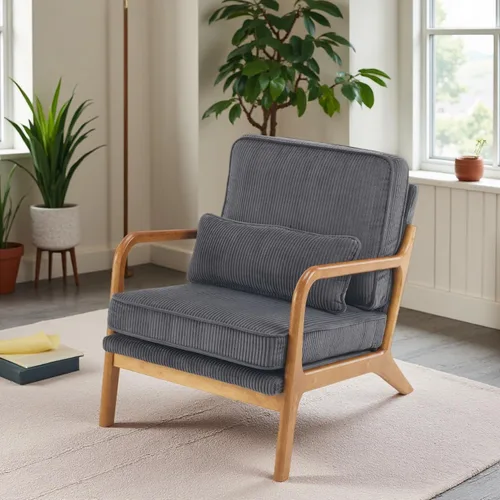 Vista 18 de VINGLI Silla de Acento de Pana Premium Mejorada, Silla con Reposabrazos Tapizada, Cómoda Silla de Lectura de Madera Maciza con Almohada Lumbar