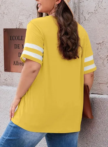 Vista 50 de Eytino Blusas de talla grande para mujer, cuello en V, manga corta, a rayas, casual, holgada, con bolsillo (1X-5X)