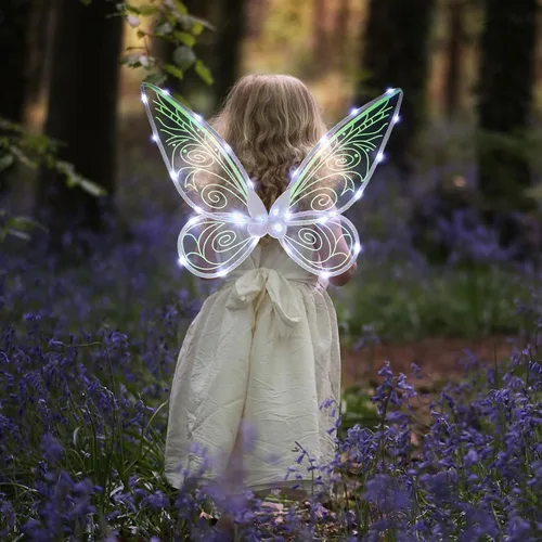 Vista 3 de Alas de hada iluminadas para mujeres y niñas, alas de ángel, alas fluorescentes de mariposa arco iris, disfraz de hada para Halloween, cosplay