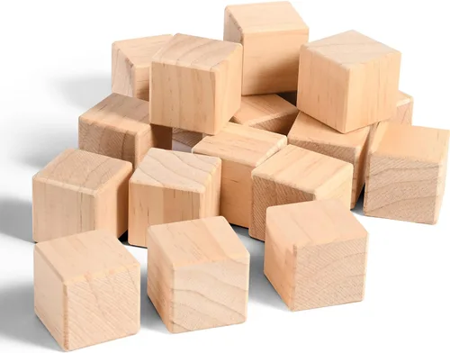 Vista 7 de Cubos de madera, bloques de madera natural de 1.5 pulgadas, 10 bloques cuadrados sin terminar con esquinas redondeadas para manualidades, bloques