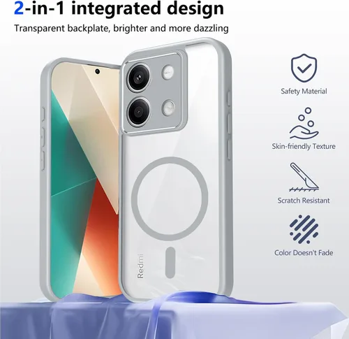 Vista 102 de Funda magnética transparente compatible con Xiaomi 17T, color negro 2 en 1 PC + TPU cubierta de teléfono a prueba de golpes, carcasa protectora