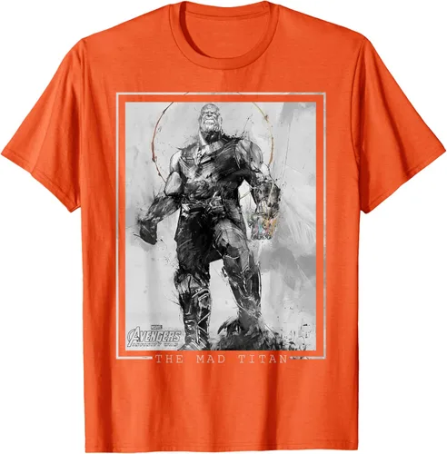 Vista 58 de Marvel Avengers Infinity War Thanos Sketch Graphic Camiseta Negro