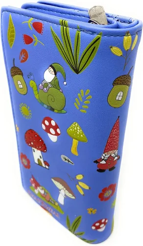 Vista 2 de Shag Wear Cartera grande con diseño de hongos del bosque de gnomos para mujeres y adolescentes, piel sintética vegana, color azul, 7 pulgadas, Azul