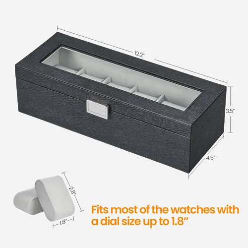 Vista 7 de Caja de reloj, regalos de Navidad, caja de reloj de 6 ranuras con tapa de vidrio grande, almohadas de reloj extraíbles, organizador, regalo
