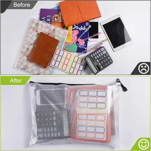 Vista 3 de Tamaño B4/A4, bolsas de malla de plástico con cremallera, carpetas de archivos de documentos resistentes al desgarro, bolsa de documentos