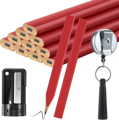 Vista 8 de Hohean 14 Lápices de Carpintero, 7 Pulgadas Octagonales Planos Duros Negros para Carpintería Construcción Lápices Resistentes con Sacapuntas