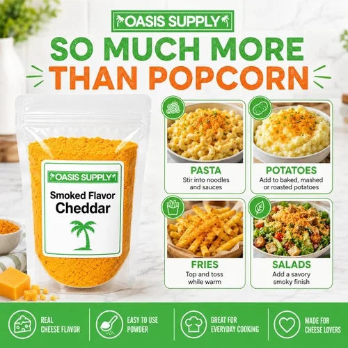 Vista 5 de Oasis Supply Queso cheddar ahumado en polvo, condimento de queso ahumado salado para palomitas de maíz, pretzels, papas, papas, papas, pasta
