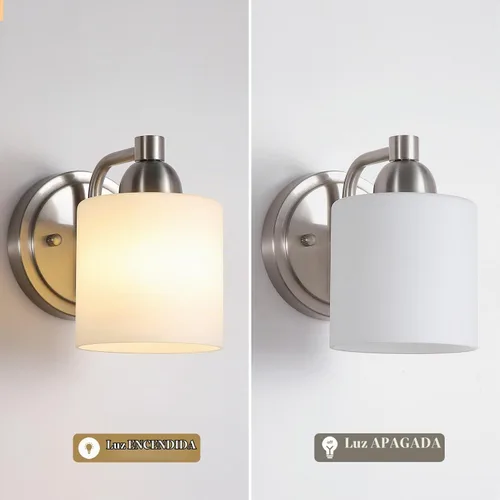 Vista 8 de Mecgirn Apliques de Pared de Vidrio Esmerilado Níquel Cepillado, Paquete de 1 Luminarias de Pared Interiores Cableadas para Sala de Estar, Pasillo