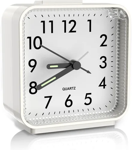 Vista 8 de Reloj despertador analógico, reloj de noche alimentado por batería, reloj de viaje silencioso sin tictac con luz nocturna, repetición, fácil