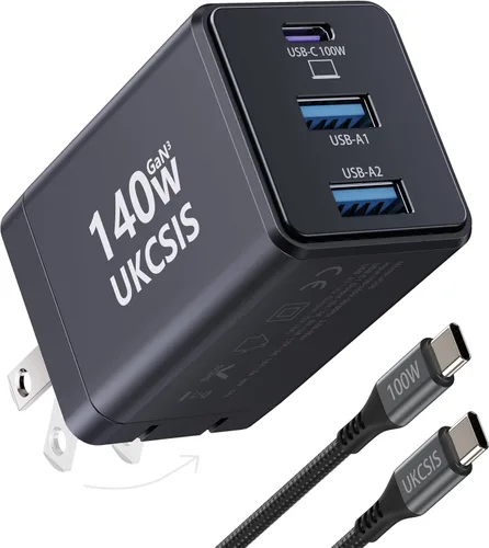 Vista 7 de Bloque de cargador USB C de 200 W, cargador plegable GaN5 súper rápido de 4 puertos USB C, bloque de carga dual de 65 W tipo C, adaptador de carga