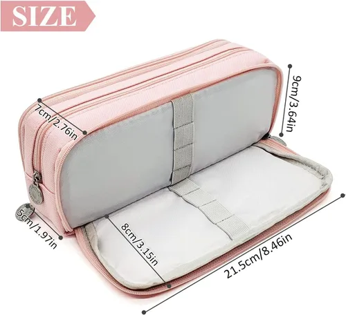 Vista 2 de Estuche para bolígrafos de gran capacidad con 3 compartimentos, bolsa de cosméticos de lona para mujeres y adultos, organizador de estudio y oficina