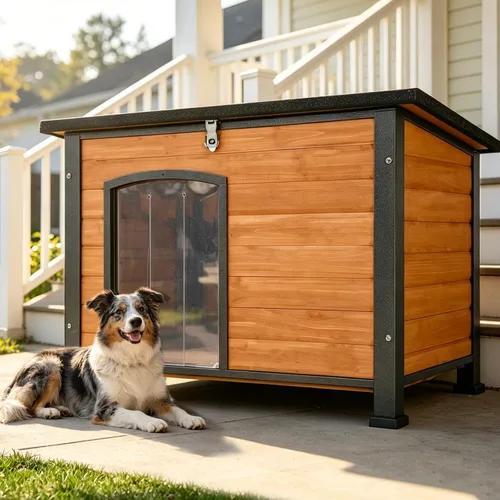 Vista 7 de 33.5" Heated Outdoor Dog House with Insulated Liner for Medium Breeds