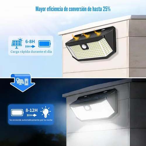 Vista 5 de Aootek Luces solares para exteriores, 182 LED, 2500 lúmenes, luces solares con sensor de movimiento, IP65 Waterpro con gran angular para patio