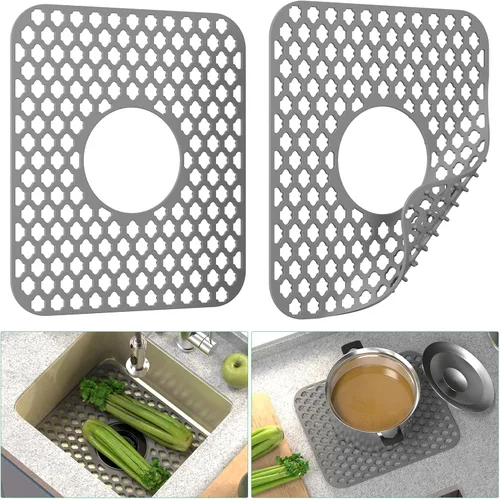 Vista 13 de TOOVEM - Tapete protector para fregadero de cocina, rejilla protectora de fregadero de 13.58 x 11.6 pulgadas, forro antideslizante resistente al