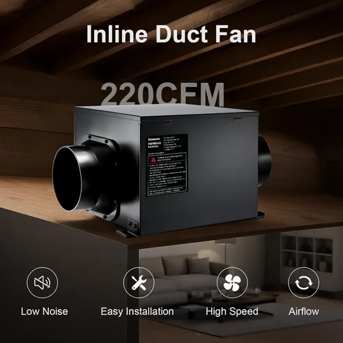 Vista 10 de GROWNEER - Ventilador de escape de baño en línea de 15 cm, ventilador de ventilación de 220 CFM con control remoto, ventilador de techo de 5
