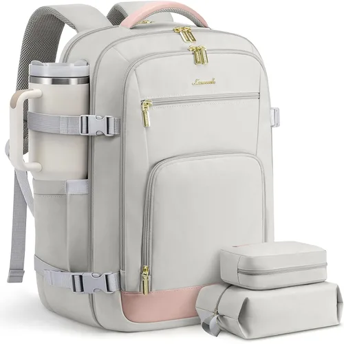 Vista 45 de LOVEVOOK Mochila de viaje para mujer y hombre, Beige, Mochilas de viaje