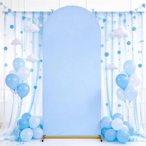 Vista 7 de SoarDream Cubierta de telón de fondo de arco de elastano beige ajustada 5 pies, cubierta de arco de boda globo con parte superior redonda, tela