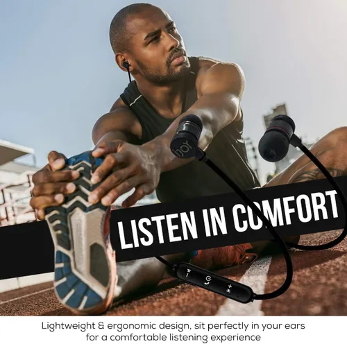 Vista 7 de iJoy auriculares Bluetooth inalámbricos deportivos IPX4 a prueba de sudor, audífonos deportivos con micrófono, auriculares con cancelación de ruido